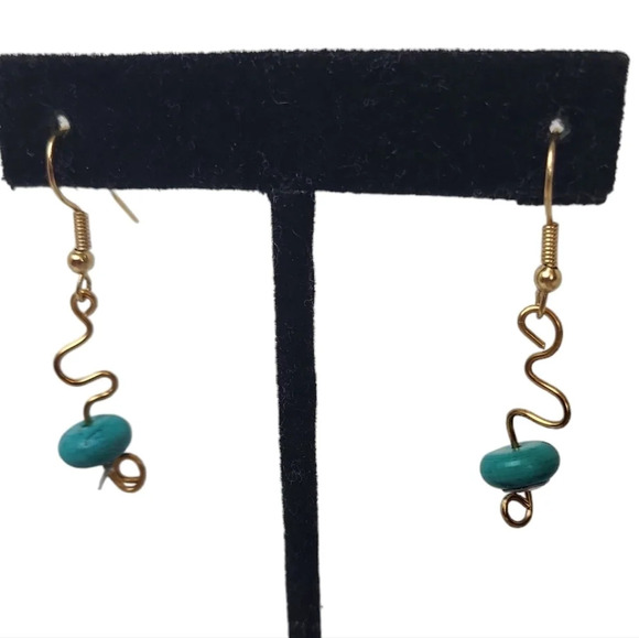 Handcrafted Cooper Turquoise Swirl Earrings - Picture 2 of 2